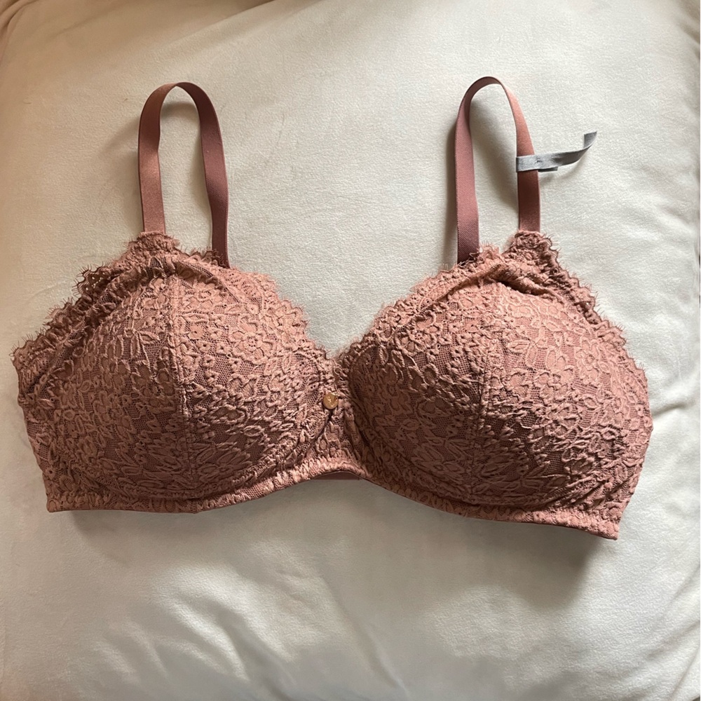 Aerie Real Power Wireless Push Up Eyelash Lace Bra - Dusty Rose - Picture 2 of 8